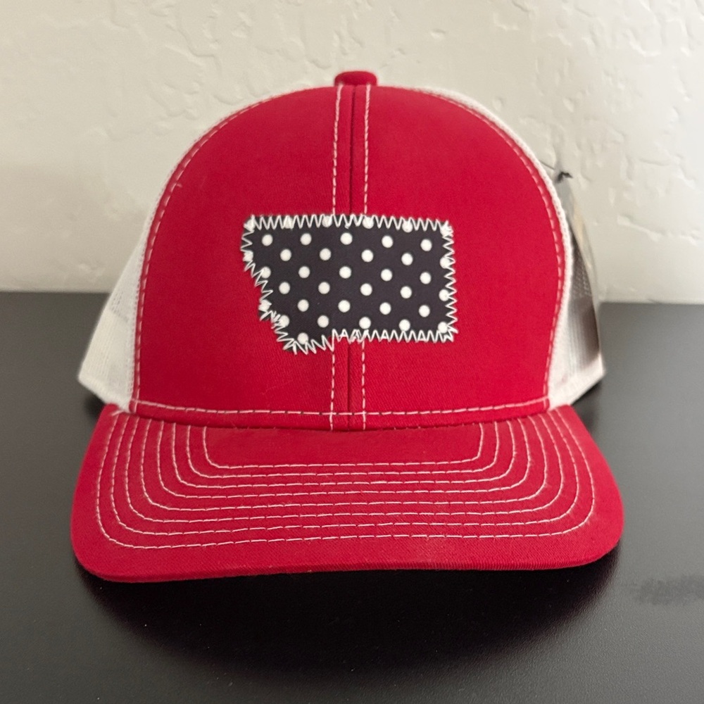 Red and White Polka Dot Patch Trucker Hat